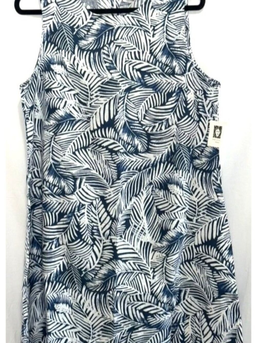 Anne Klein Sleeveless Linen Mini Dress Tropical Print Navy White Women's 14 NEW